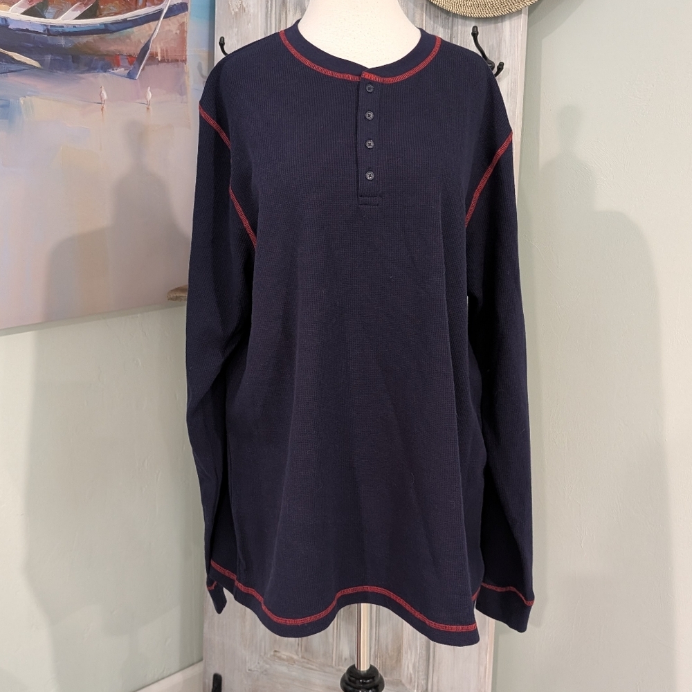 NWT Pajamagram navy Henley with red stitching
